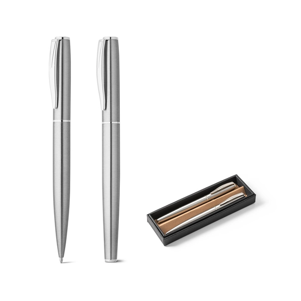 RD 51781-Conjunto de canetas roller e esferográfica em aço inoxidável reciclado RD 51781-Conjunto de canetas roller e esferográfica em aço inoxidável reciclado